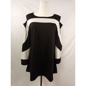 Women's Black White Cold Shoulder Blouse Size XL